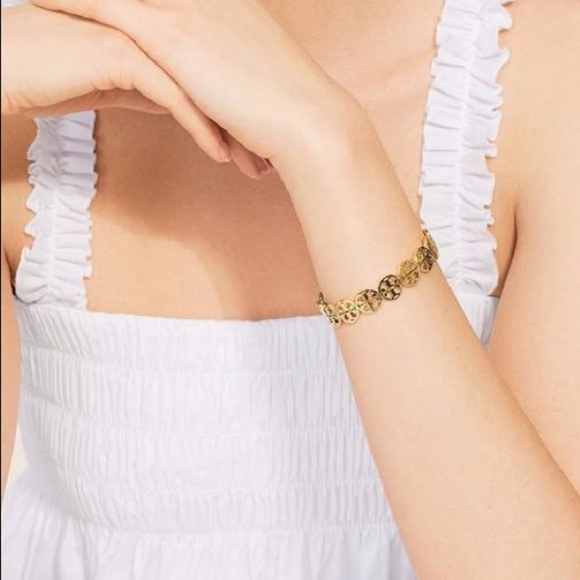 🆕 Tory Burch Authentic Signature Gold Logo Cuff Shiny Brass T-logos Bracelet - Picture 14 of 14